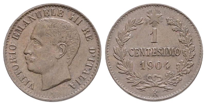 Regno D'italia. Vittorio Emanuele III (1900-1943). Centesimo 1904. Cu. 1gr. Gig.309. Fdc