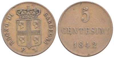 Regno di Sardegna. Torino. Carlo Alberto (1831-1849). 5 Centesimi 1842. Monetazione per la Sardeg...