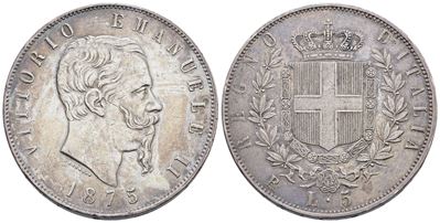 Regno D'italia. Roma. Vittorio Emanuele II (1861-1878). 5 Lire 1875. Gig. 50; Ag; 25gr. Bb+