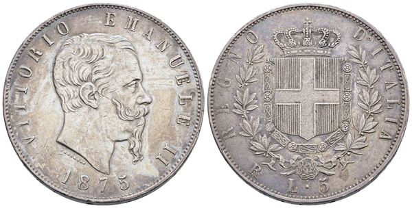 REGNO D'ITALIA. ROMA. Vittorio Emanuele II (1861-1878). 5 lire 1875. Gig. 50; Ag; 25gr. BB+
