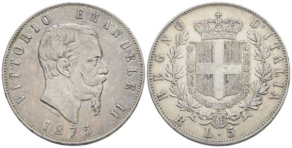 REGNO D'ITALIA. ROMA. Vittorio Emanuele II (1861-1878). 5 lire 1875. Gig. 50; Ag; 25gr. BB/SPL