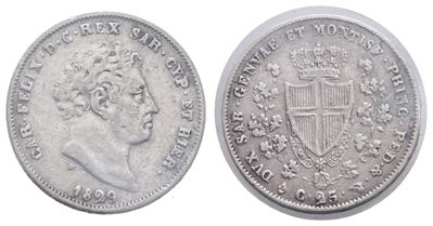 Regno di Sardegna. Torino. Carlo Felice (1821-1831). 25 Centesimi 1829. Gig.101; Ag; 1,25gr. Raro...