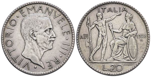 REGNO D'ITALIA. Vittorio Emanuele III (1900-1943). 20 lire 1928 "Littore". Ag; 15gr; Gig.37; NC; BB