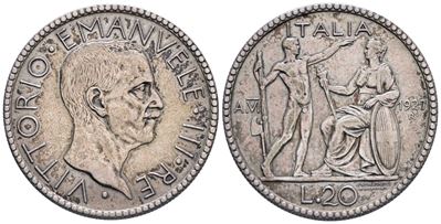 Regno D'italia. Vittorio Emanuele III (1900-1943). 20 Lire 1927 "littore". Ag. 15gr. Gig.36. Bb+