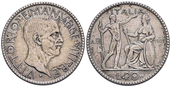 REGNO D'ITALIA. Vittorio Emanuele III (1900-1943). 20 Lire 1927 "Littore". Ag. 15gr. Gig.36. BB+