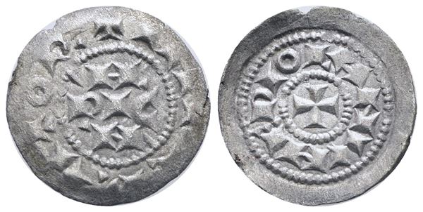MILANO. Enrico II-III-IV di Sassonia (1039-1125). Denaro scodellato. Ag; 0,68gr; Mir 46. SPL