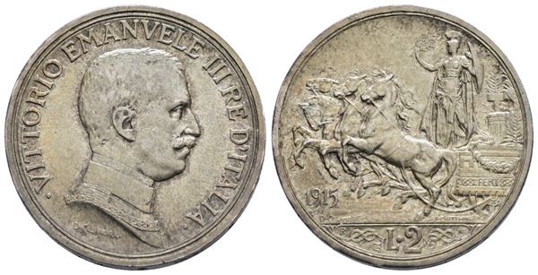 REGNO D'ITALIA. Vittorio Emanuele III (1900-1943). 2 lire 1915 "Quadriga briosa". Ag; 10gr; Gig. 102; SPL