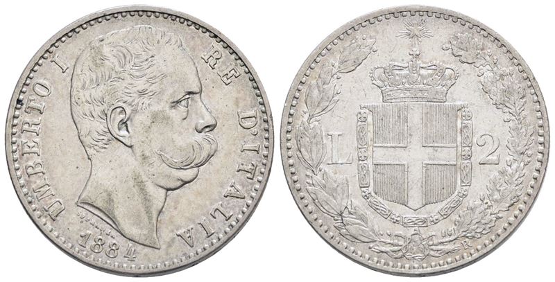 Regno D'italia. Umberto i (1878-1900). 2 Lire 1884. Gig.28; Ag; 10gr. Bb+