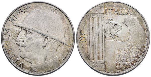 REGNO D'ITALIA. Vittorio Emanuele III (1900-1943). 20 Lire 1928 Elmetto. Ag. 20gr. BB