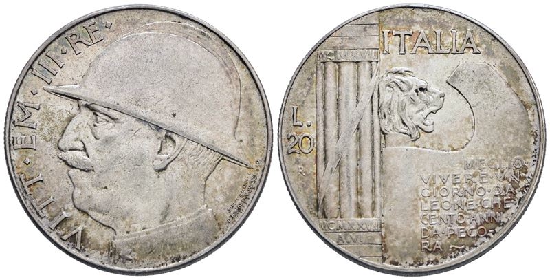 Regno D'italia. Vittorio Emanuele III (1900-1943). 20 Lire 1928 Elmetto. Ag. 20gr. Bb