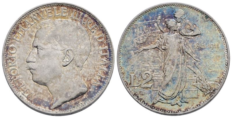 Regno D'italia. Vittorio Emanuele III (1900-1943). 2 Lire 1911 "cinquantenario". Ag (10 G; 27 MM)...
