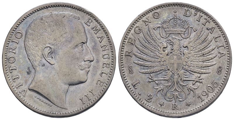 Regno D'italia. Vittorio Emanuele III (1900-1943). 2 Lire 1905 "aquila Sabauda". Ag; 10gr; Gig. 9...