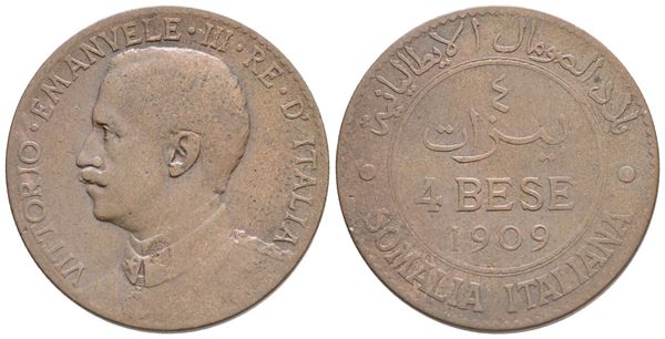SOMALIA ITALIANA. Vittorio Emanuele III (1909-1925). 4 bese 1909. Cu; 10gr; Gig.16; BB