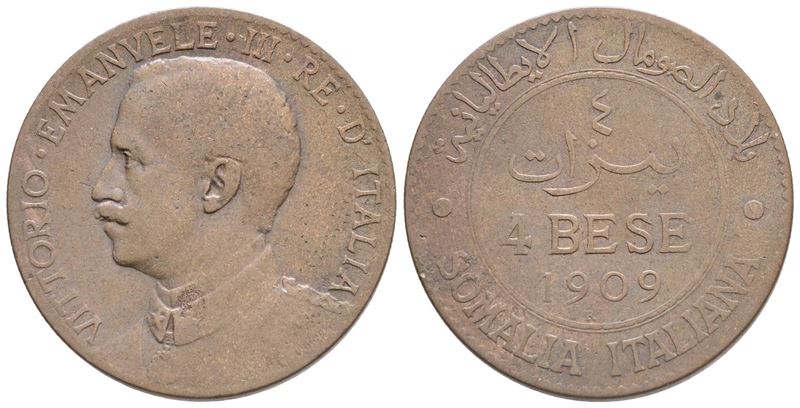 Somalia Italiana. Vittorio Emanuele III (1909-1925). 4 Bese 1909. Cu; 10gr; Gig.16; Bb