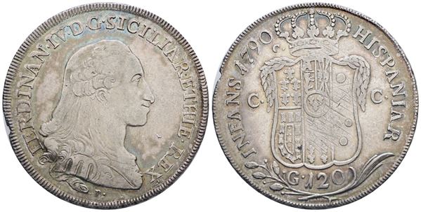 NAPOLI. REGNO DI NAPOLI. Ferdinando IV di Borbone (1759-1799 I per.). Piastra da 120 grana 1790 C-C. Ag (27,21gr). Gig. 53. BB+