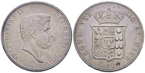 NAPOLI. REGNO DELLE DUE SICILIE. Ferdinando II di Borbone (1830-1859). Piastra da 120 grana 1848. Ag; 27,5gr; SPL, bella patina