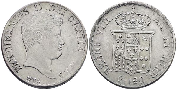 NAPOLI. REGNO DELLE DUE SICILIE. Ferdinando II di Borbone (1830-1859). Piastra da 120 grana 1834. Ag (27,32 g; 37,57 mm). Gig. 58. qSPL