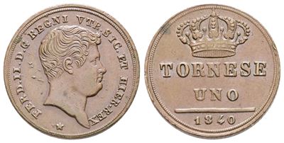 Napoli. Regno delle Due Sicilie. Ferdinando II di Borbone (1830-1859). Tornese 1840. Cu. Spl