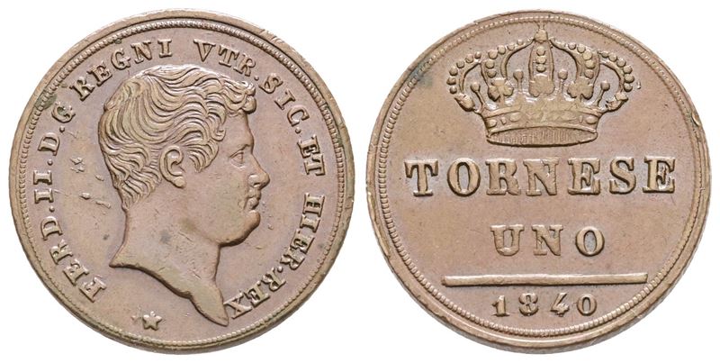 Napoli. Regno delle Due Sicilie. Ferdinando II di Borbone (1830-1859). Tornese 1840. Cu. Spl