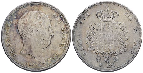 NAPOLI. REGNO DELLE DUE SICILIE. Francesco I di Borbone (1825-1830). Piastra 120 grana 1825. Ag. 27,5gr. Gig. 6a. BB+