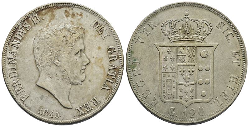 Napoli. Regno delle Due Sicilie. Ferdinando II di Borbone (1830-1859). Piastra da 120 Grana 1845....
