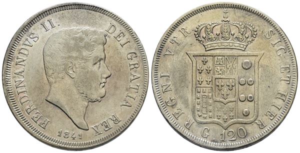 NAPOLI. REGNO DELLE DUE SICILIE. Ferdinando II di Borbone (1830-1859). Piastra da 120 grana 1841. Gig. 67; Ag; 27,45gr; BB+
