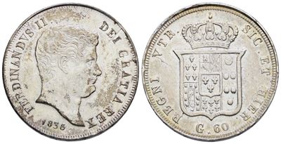 Napoli. Regno delle Due Sicilie. Ferdinando II di Borbone (1830-1859). 60 Grana 1836. Ag; 13,7gr;...