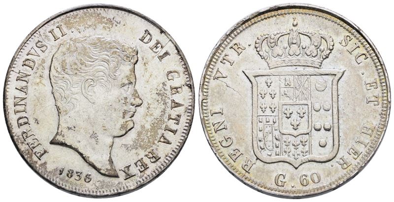 Napoli. Regno delle Due Sicilie. Ferdinando II di Borbone (1830-1859). 60 Grana 1836. Ag; 13,7gr;...