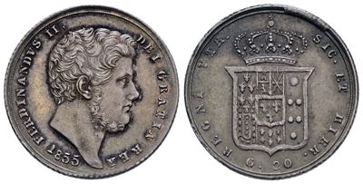 Napoli. Regno delle Due Sicilie. Ferdinando II di Borbone (1830-1859). Tarì da 20 Grana 1855. Ag ...