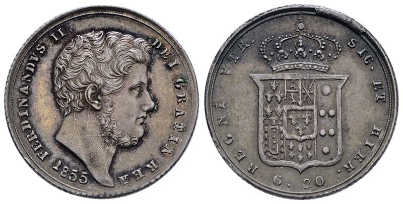 Napoli. Regno delle Due Sicilie. Ferdinando II di Borbone (1830-1859). Tarì da 20 Grana 1855. Ag ...