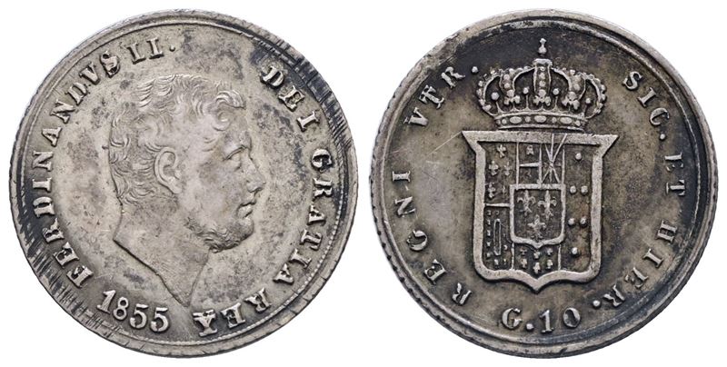 Napoli. Regno delle Due Sicilie. Ferdinando II di Borbone (1830-1859). Carlino, 10 Grana 1855. Ag...