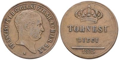 Napoli. Regno delle Due Sicilie. Francesco i di Borbone (1825-1830). 10 Tornesi 1825. Cu; 31gr; G...