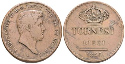 Napoli. Regno delle Due Sicilie. Ferdinando II di Borbone (1830-1859). 10 Tornesi 1840. Cu. Bb