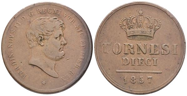 NAPOLI. REGNO DELLE DUE SICILIE. Ferdinando II di Borbone (1830-1859). 10 tornesi 1857. Cu (28,08 g; 37,2 mm) . BB