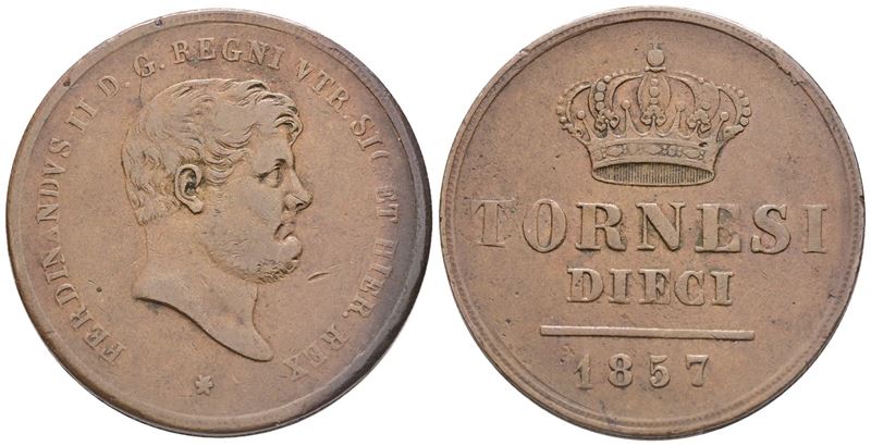 Napoli. Regno delle Due Sicilie. Ferdinando II di Borbone (1830-1859). 10 Tornesi 1857. Cu (28,08...