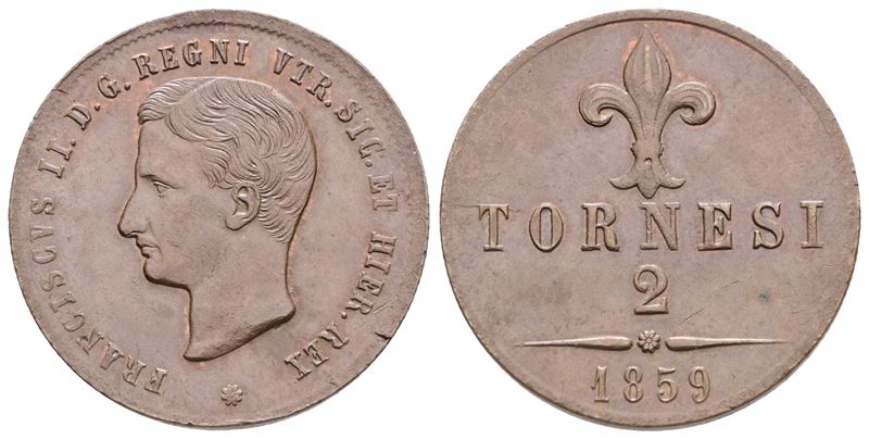Napoli. Regno delle Due Sicilie. Francesco II di Borbone (1859-1861). 2 Tornesi 1859, Ae (5,55gr)...