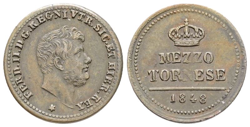 Napoli. Regno delle Due Sicilie. Ferdinando II di Borbone (1830-1859). 1/2 Tornese 1848. Cu. 1,55...