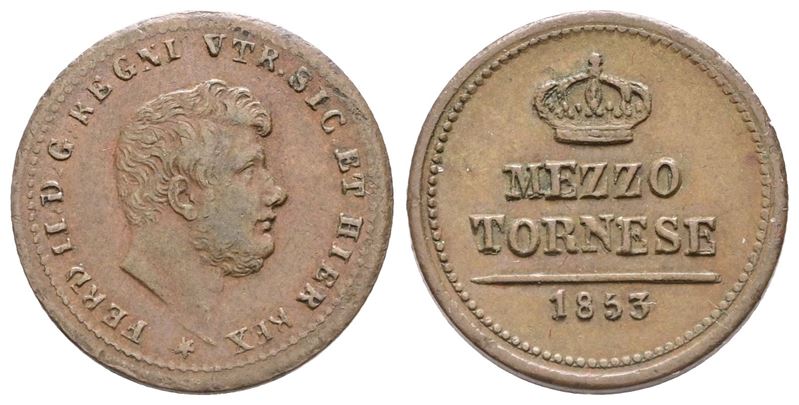 Napoli. Regno delle Due Sicilie. Ferdinando II di Borbone (1830-1859). 1/2 Tornese 1853. Cu; 1,55...