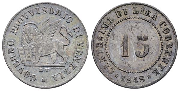 VENEZIA. GOVERNO PROVVISORIO (1848-1849). 15 centesimi 1848. Mi; 1,6gr; Gig.8; BB