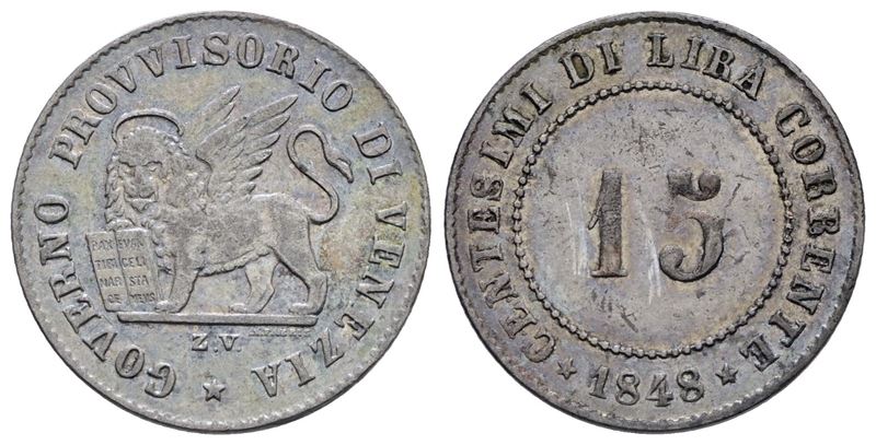 Venezia. Governo Provvisorio (1848-1849). 15 Centesimi 1848. Mi; 1,6gr; Gig.8; Bb