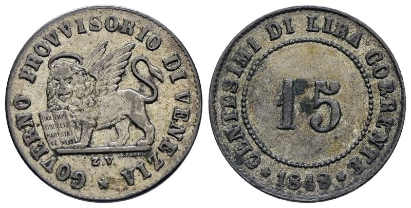 Venezia. Governo Provvisorio (1848-1849). 15 Centesimi 1848. Mi; 1,66gr; Gig.8; Qspl
