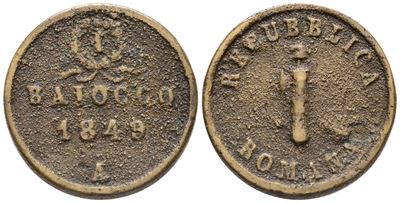 Repubblica Romana. Ancona. Baiocco 1849. Cu; 14,7gr. Bb