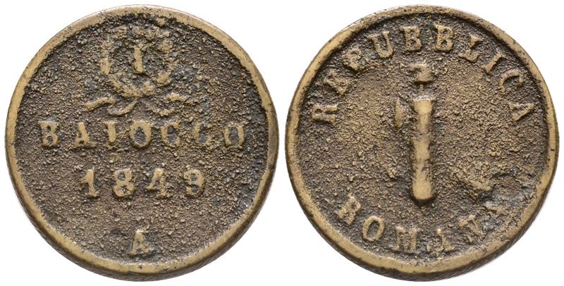 Repubblica Romana. Ancona. Baiocco 1849. Cu; 14,7gr. Bb