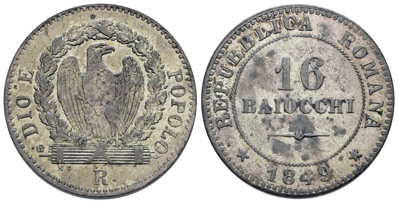 Repubblica Romana. Roma (1849-1849). 16 Baiocchi 1849. Mi; 8,12gr; Gig.2; Bb+