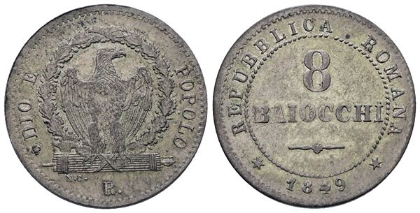 REPUBBLICA ROMANA. ROMA. 8 baiocchi 1849. Mi; 3,95gr; BB/SPL