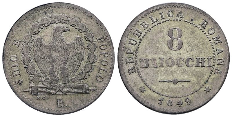 Repubblica Romana. Roma. 8 Baiocchi 1849. Mi; 3,95gr; Bb/spl