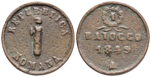 REPUBBLICA ROMANA. ANCONA. Baiocco 1849. Cu; 10,4gr. BB