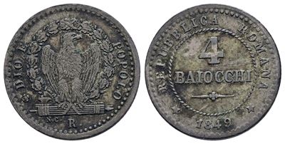 Repubblica Romana. Roma. 4 Baiocchi 1849. Mi; 2,13gr; Bb