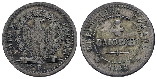 REPUBBLICA ROMANA. ROMA. 4 baiocchi 1849. Mi; 2,13gr; BB