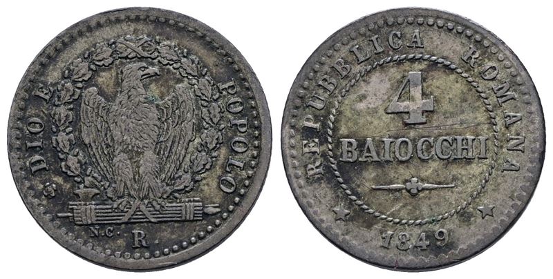 Repubblica Romana. Roma. 4 Baiocchi 1849. Mi; 2,13gr; Bb